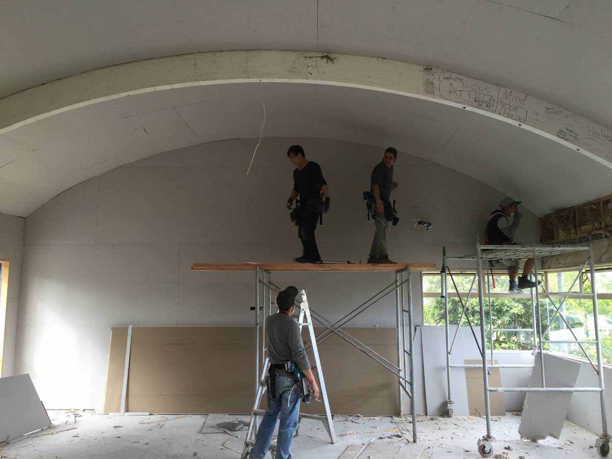 GIB fixing and interior renovation in Auckland showing plasterboard installation and ceiling work in progress